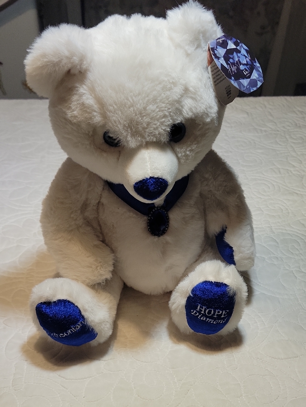 Rare Smithsonian White Plush Bear with Blue Accents